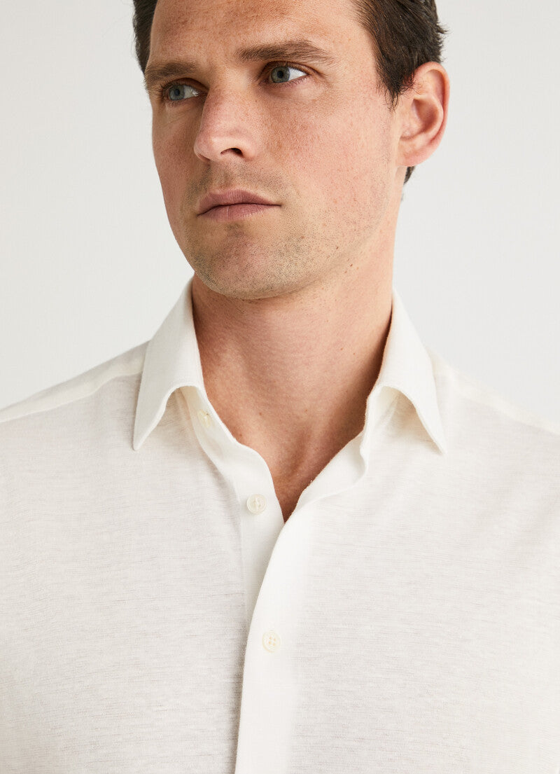 Offwhite cotton linnen short sleeve slim fit shirt Hackett - HM309046/814