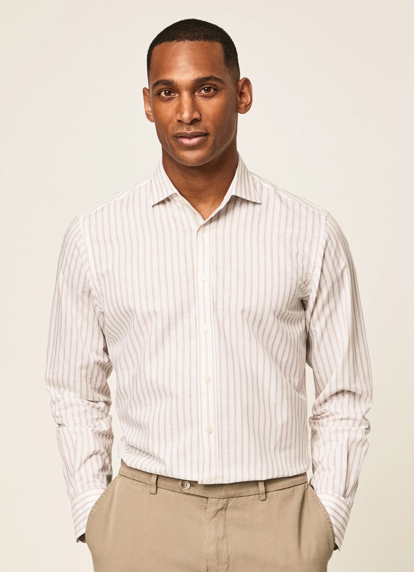 White striped cotton linnen classic fit shirt Hackett - HM309420/8AQ
