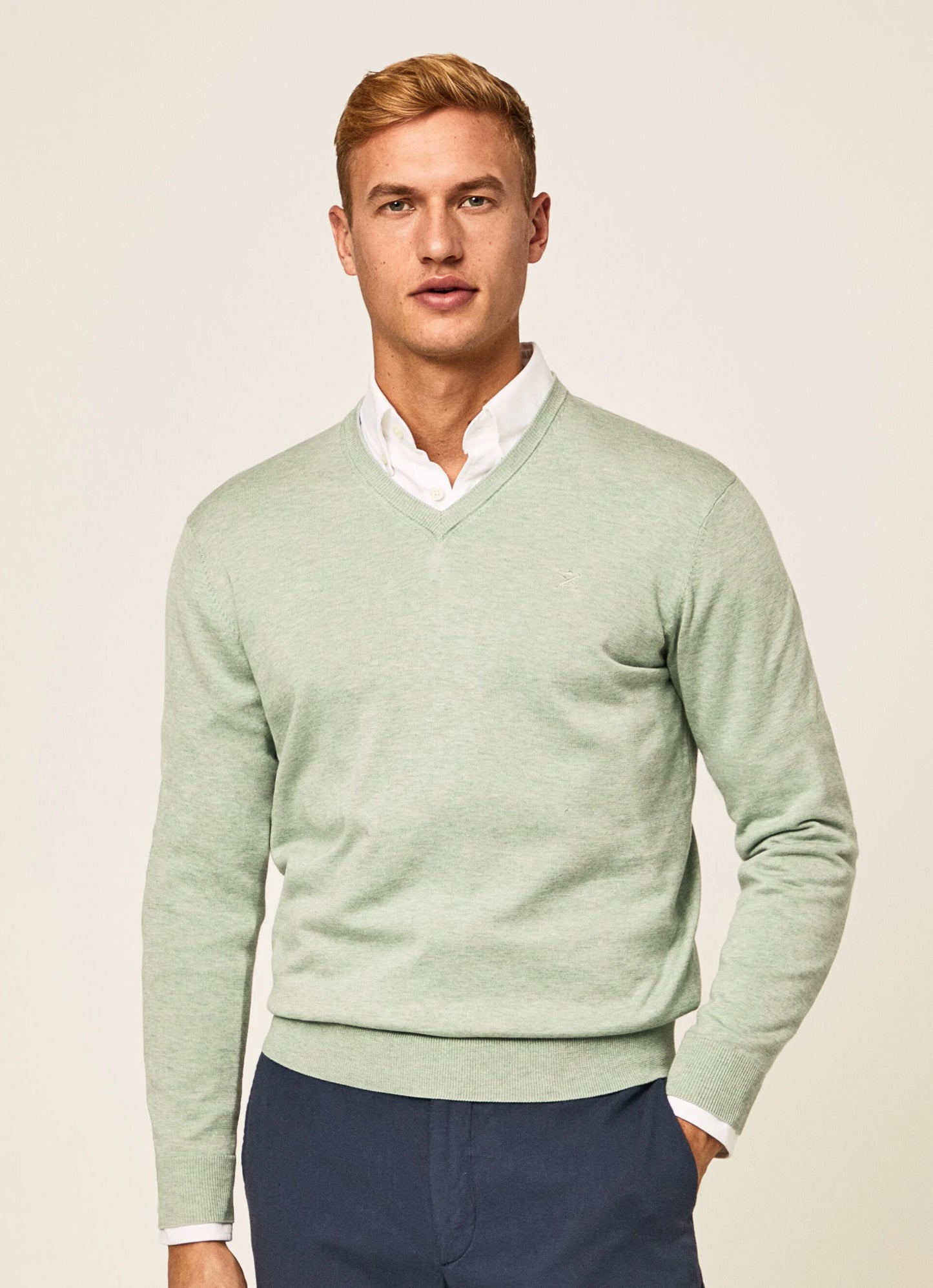 Lichtgroene katoenen zijden V-hals pullover Hackett - HM702921/6DW