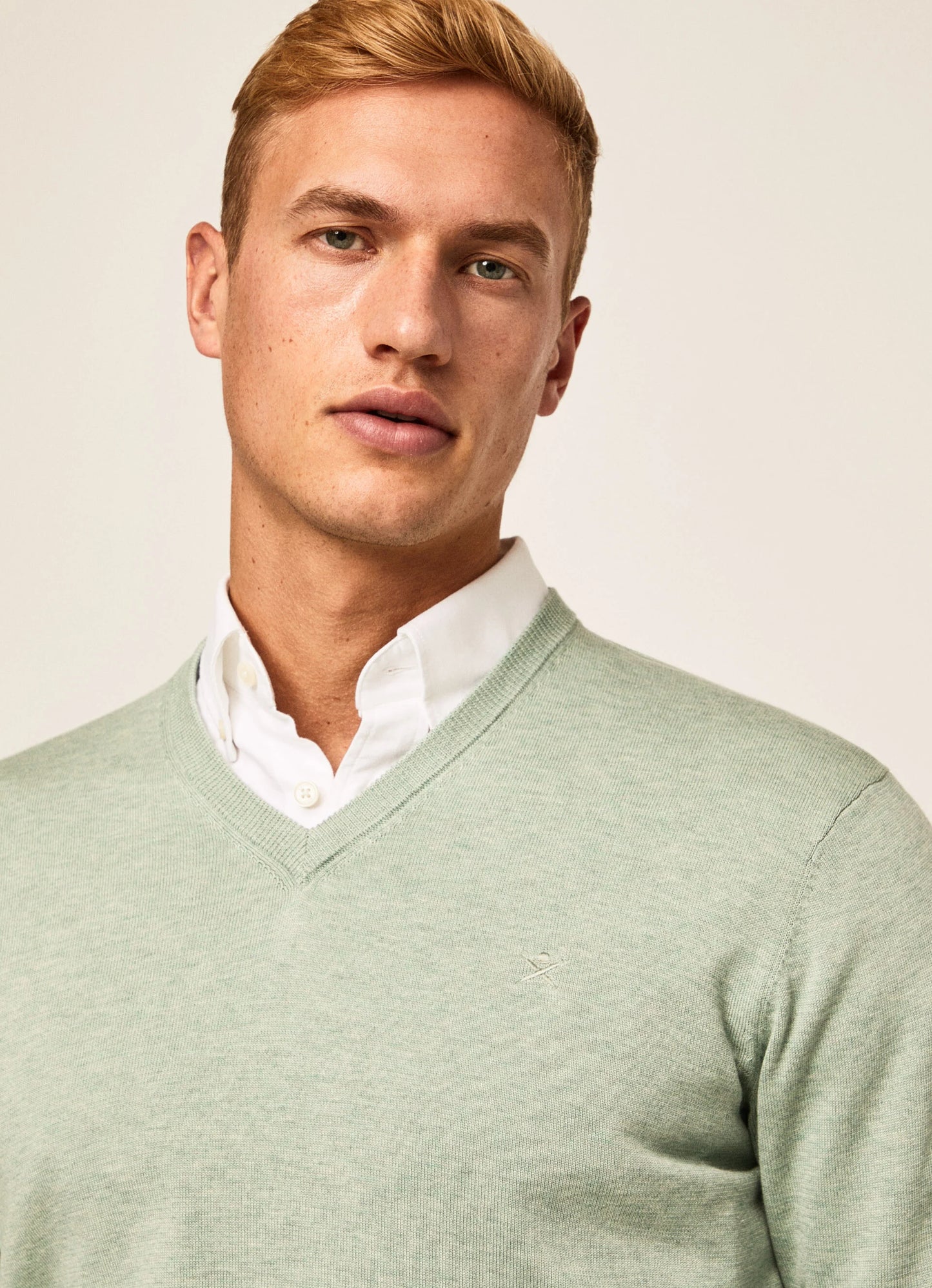 Lichtgroene katoenen zijden V-hals pullover Hackett - HM702921/6DW
