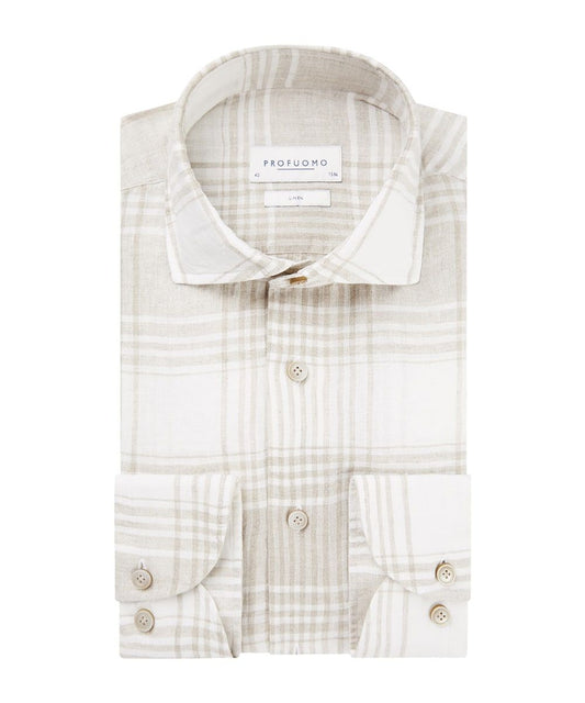 Beige checkered linnen slim fit shirt Profuomo - PPTH100071