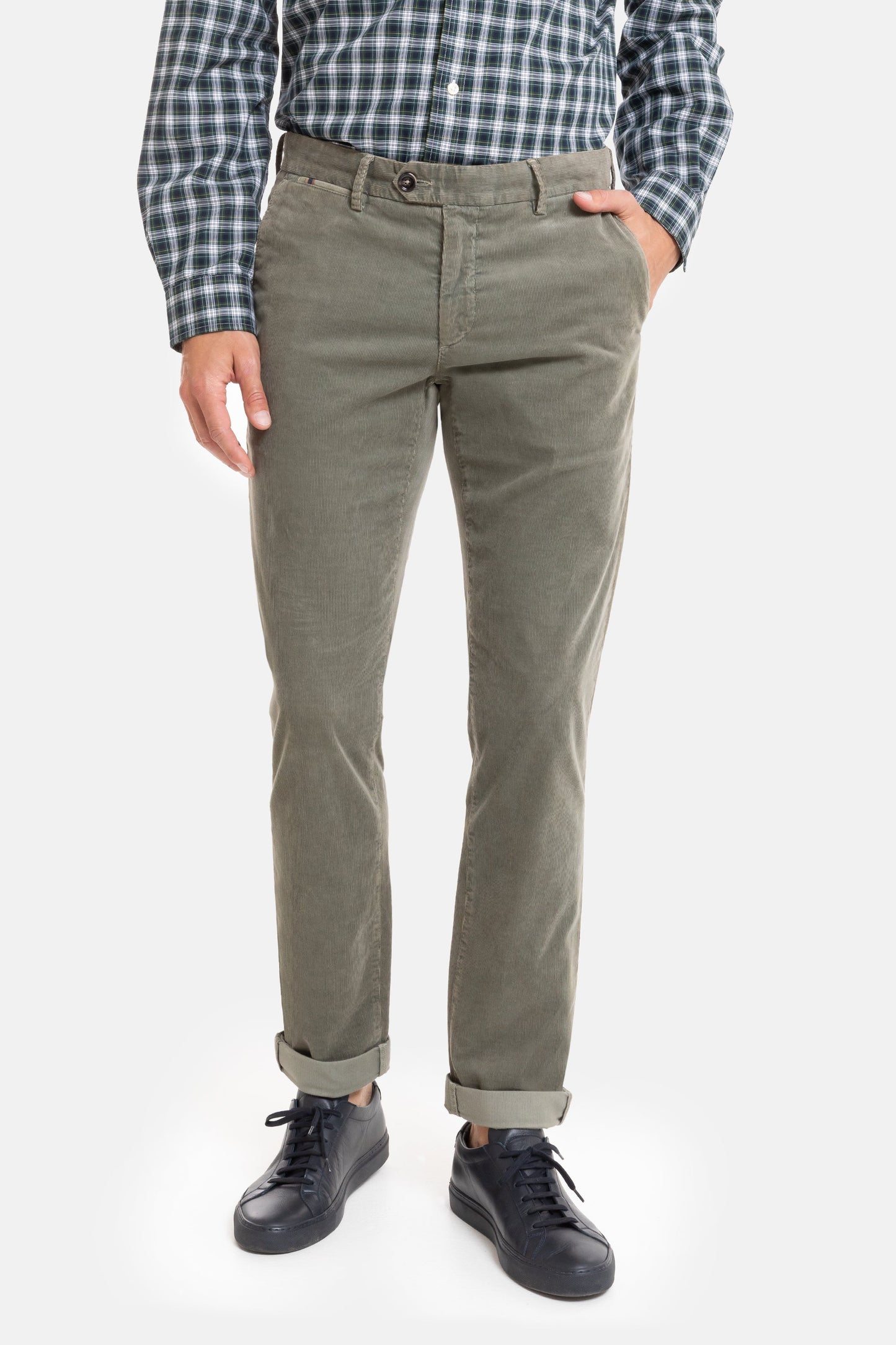 Olijfgroene corduroy slim fit broek Sidney Zilton - 57/563