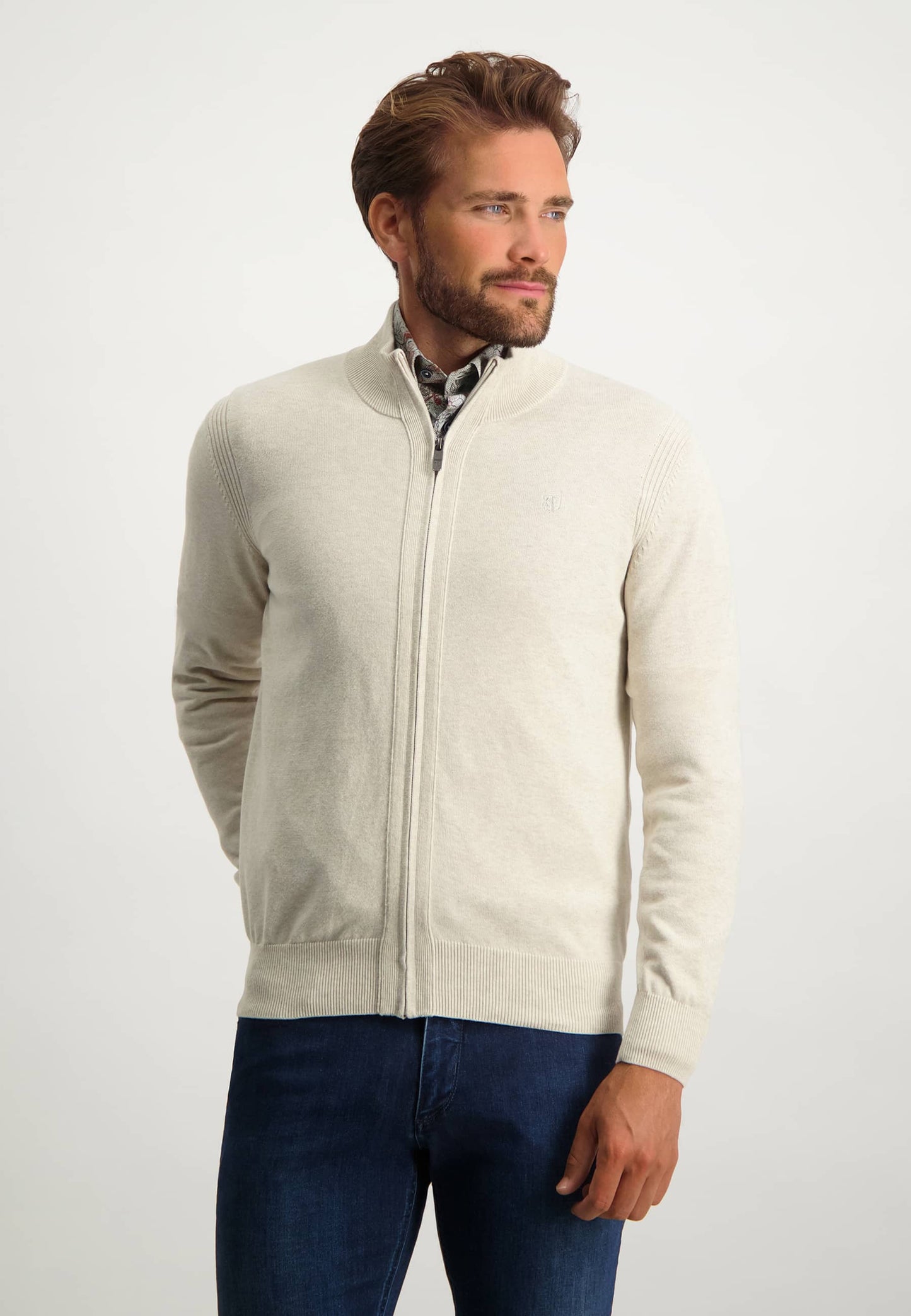 Zandkleurige katoenen cardigan met rits State of Art - 22006/1400