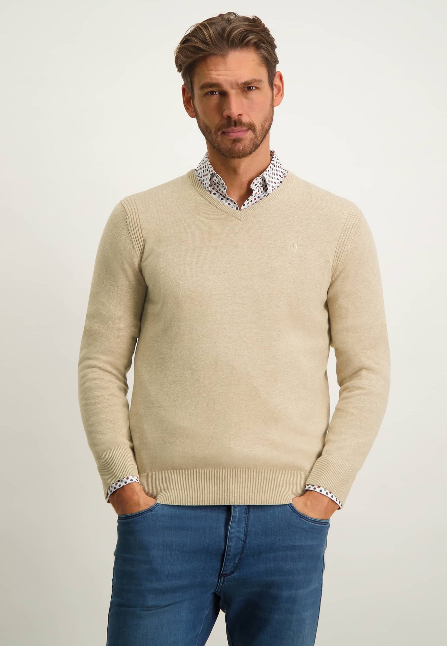 Light blue cotton V-neck pullover State of Art - 13029/5300