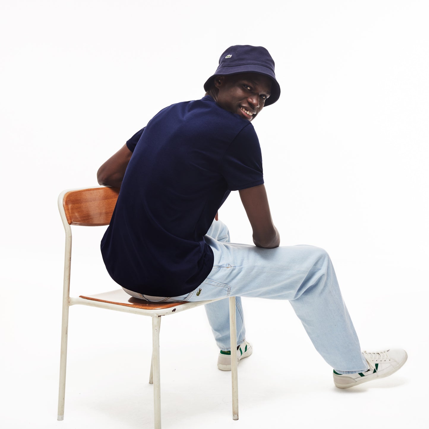 Navy cotton V-neck T-shirt Lacoste - TH6710-31/166