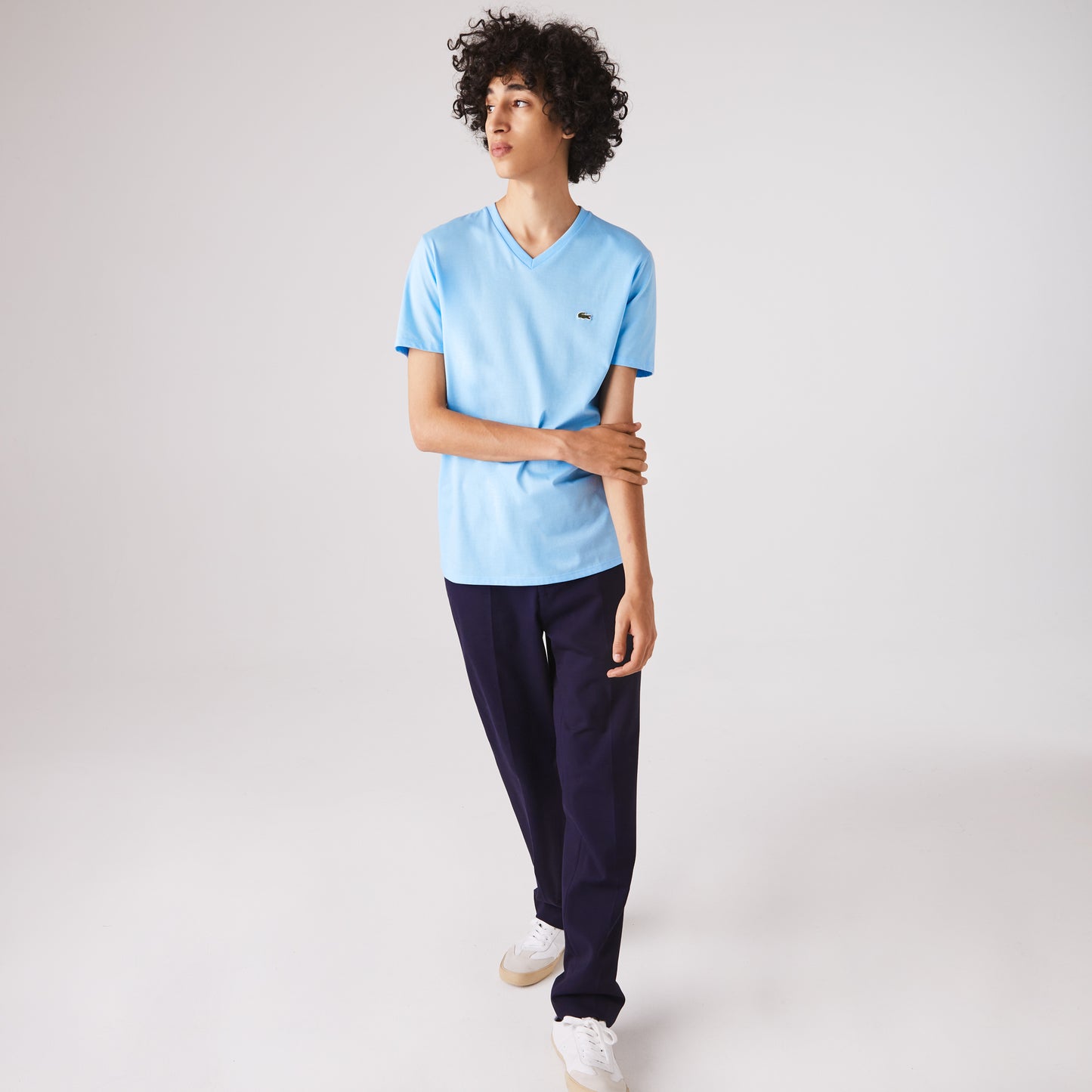 Navy cotton V-neck T-shirt Lacoste - TH6710/166