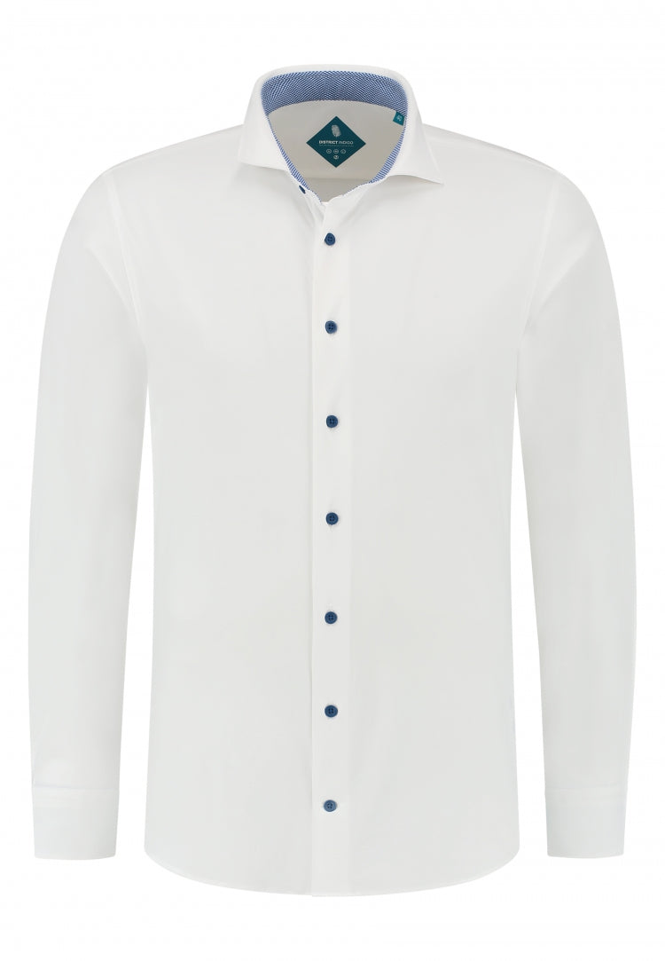 Wit slim fit performance hemd met lichtblauw accent District Indigo - 7.21.025.750/007