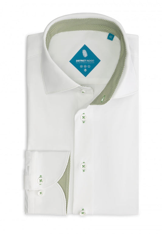 White slim fit performance shirt with green accent District Indigo - 7.21.025.750/006