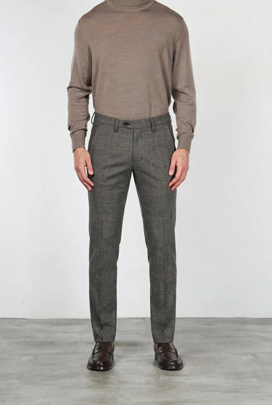 Brown checkered cotton slim fit trousers Mason's - Torino CTE355/045