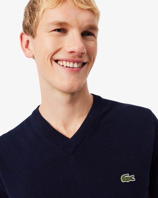 Navy cotton V-neck pullover Lacoste - AH1951-61/166