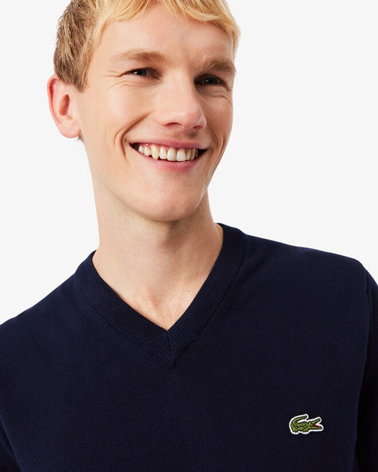 Navy cotton V-neck pullover Lacoste - AH1951-61/166