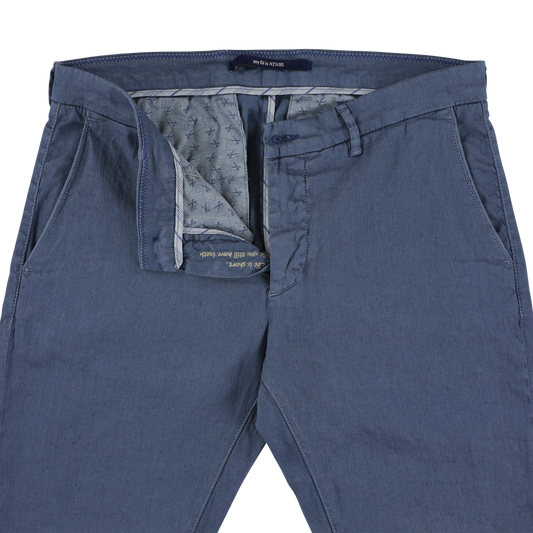 Blauwe katoenen linnen slim fit broek Atelier Noterman - ATN05-A84 1762/233