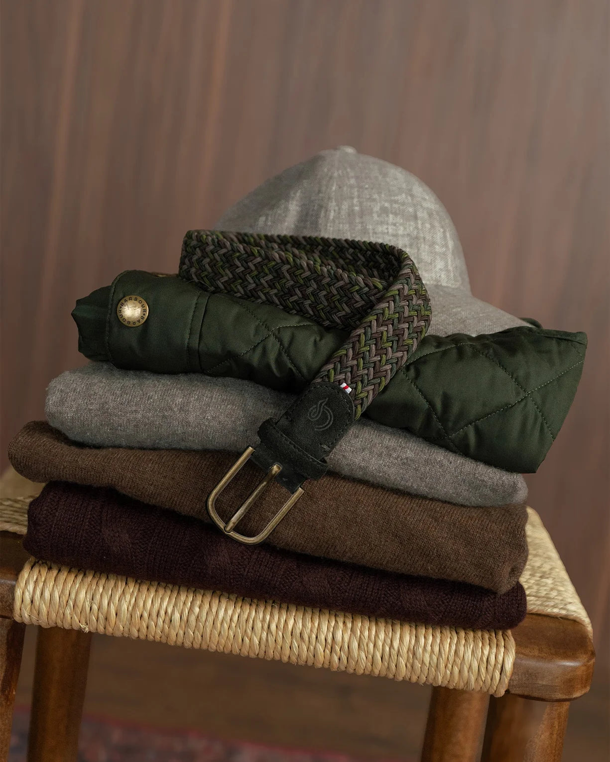 Khaki multi color cotton elastic belt La Boucle - Balmoral