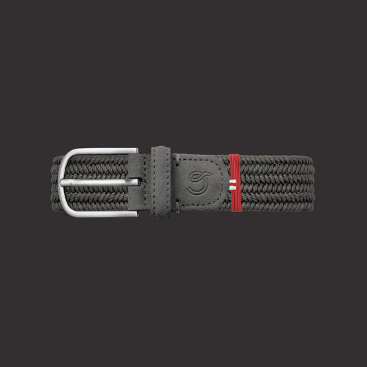 Dark grey suede waxed cotton elastic woven belt La Boucle - Campania