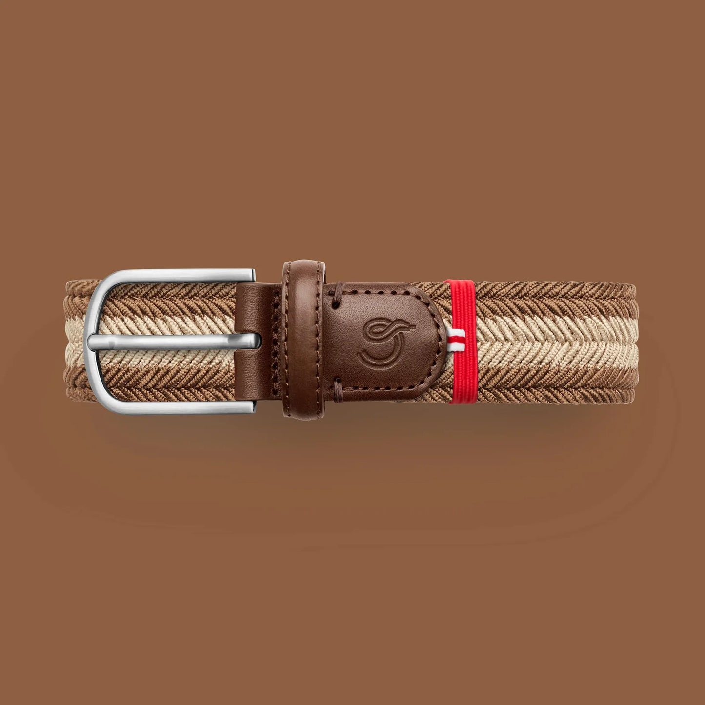 Brown & Beige cotton elastic woven belt La Boucle - Canterbury