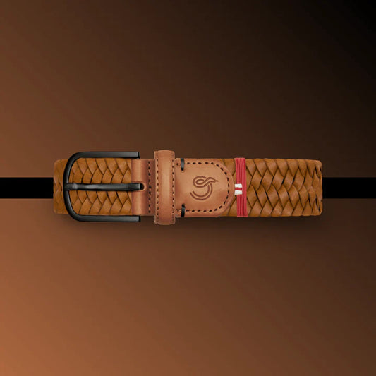 Camel leren elastische geweven riem La Boucle - Dallas