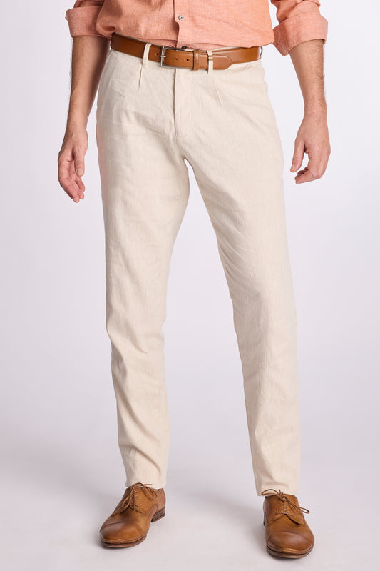 Zandkleurig katoenen linnen relaxed fit broek Zilton - Evert 58/412
