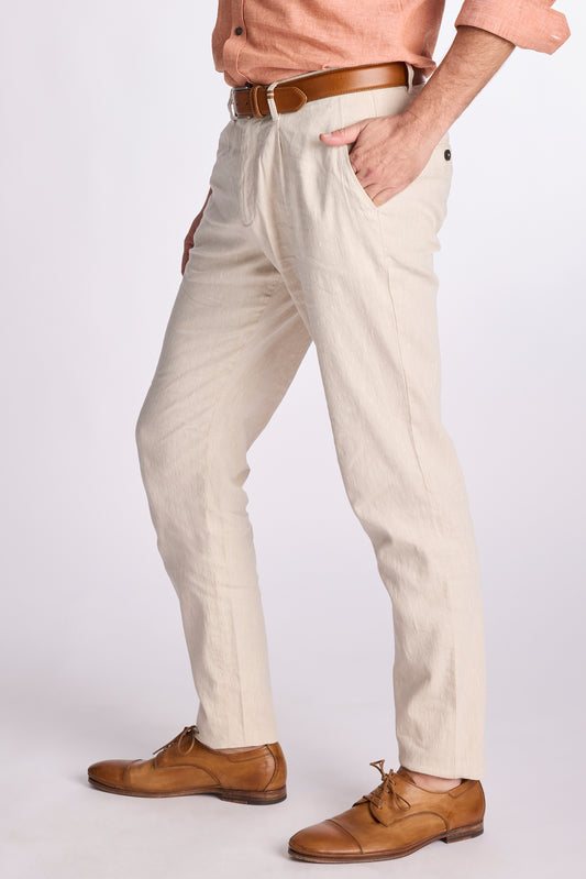 Zandkleurig katoenen linnen relaxed fit broek Zilton - Evert 58/412