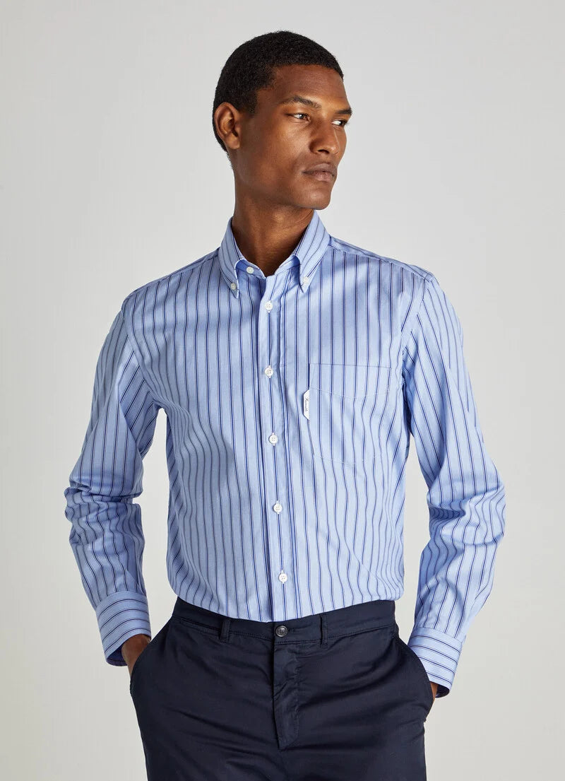 Blue striped cotton regular fit shirt Façonnable - FM301657/5AL