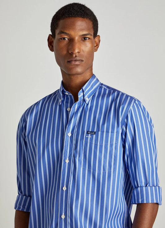 Blue striped cotton regular fit shirt Façonnable - FM301690/5AL
