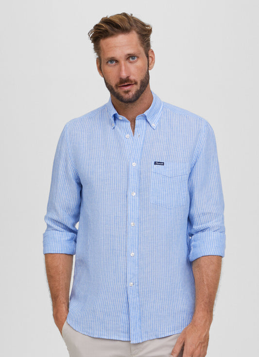  Blauw gestreept linnen regular fit overhemd Façonnable - FM301802/524 