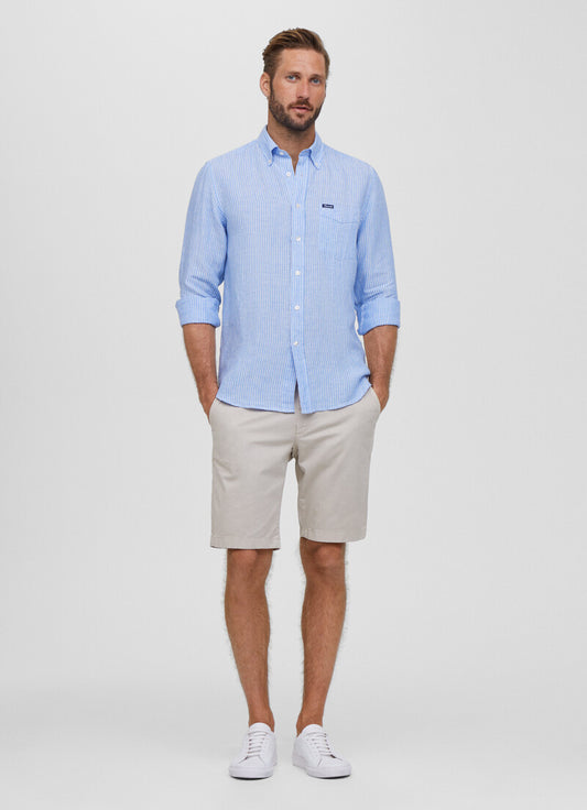  Blauw gestreept linnen regular fit overhemd Façonnable - FM301802/524 