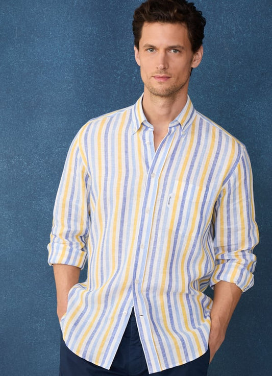 Yellow striped linnen regular fit shirt Façonnable - FM301973/046