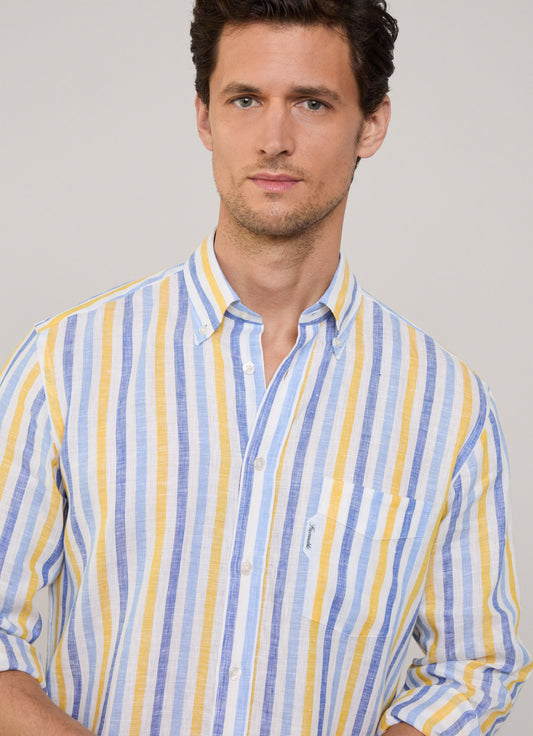 Yellow striped linnen regular fit shirt Façonnable - FM301973/046