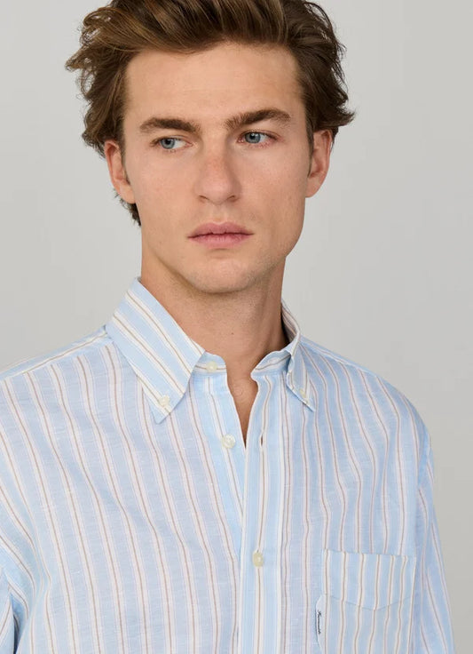 Lichtblauw gestreept katoenen linnen regular fit overhemd Façonnable - FM302190/522