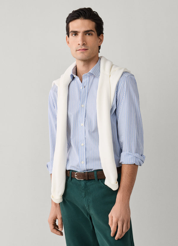 Blauw gestreept katoenen overhemd regular fit Façonnable - FM302293/522