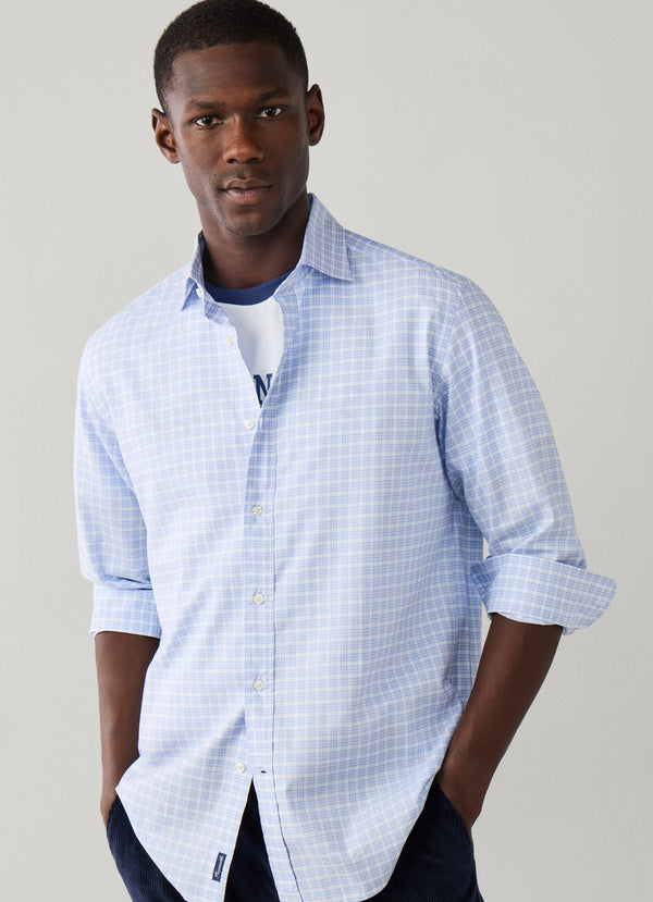 Light blue checkered cotton regular fit shirt Façonnable - FM302309/465