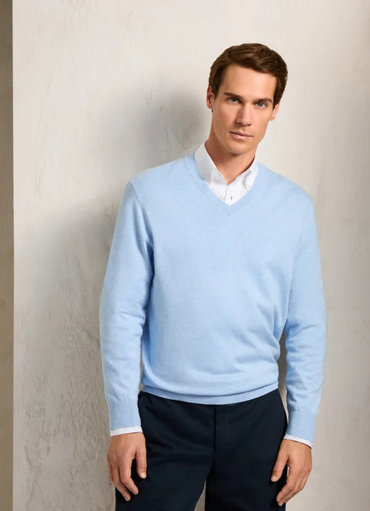 Light blue cotton silk V-neck pullover Façonnable - FM700304/522