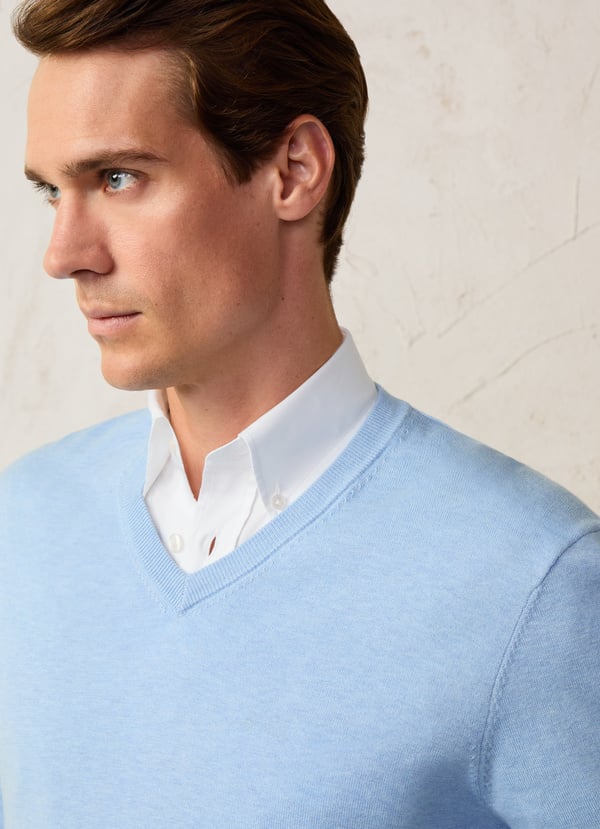 Light blue cotton silk V-neck pullover Façonnable - FM700304/522