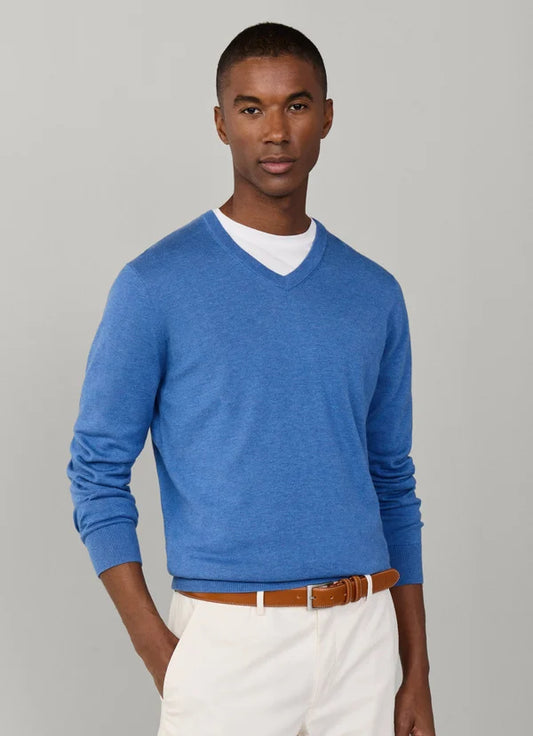 Blue cotton silk V-neck pullover Façonnable - FM700304/551