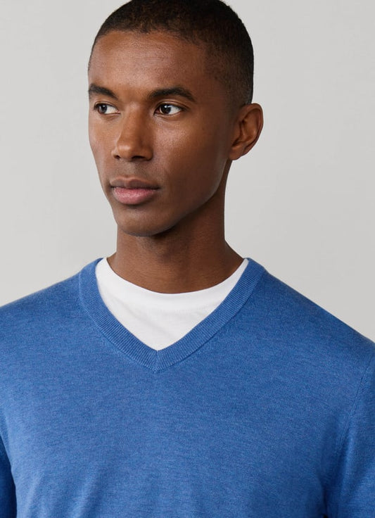 Blue cotton silk V-neck pullover Façonnable - FM700304/551