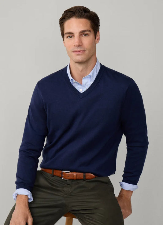 Navy cotton silk V-neck pullover Façonnable - FM700304/585