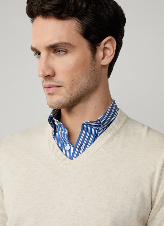 Ecru cotton silk V-neck pullover Façonnable - FM700304/833