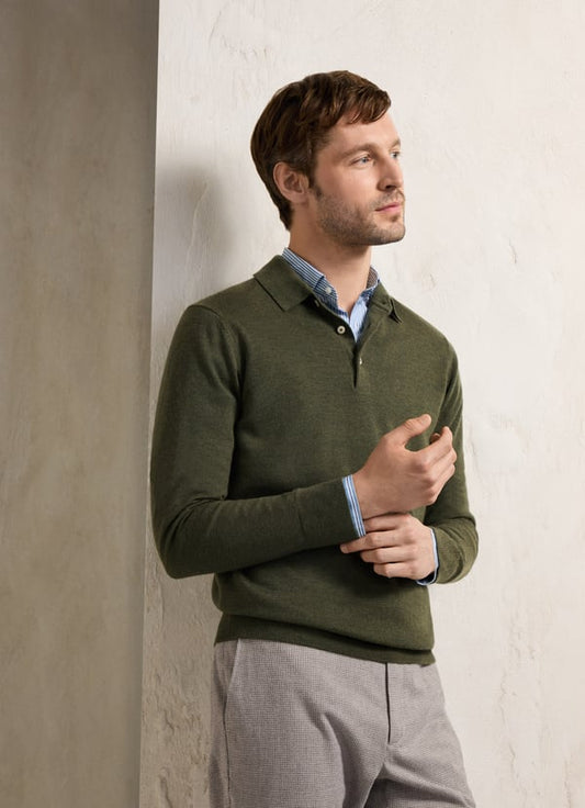 Green merino polo pullover - FM700380/833