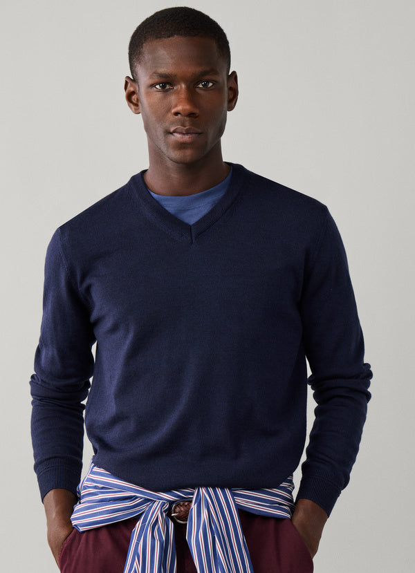 Navy woolen V-neck pullover Façonnable - FM700407/575