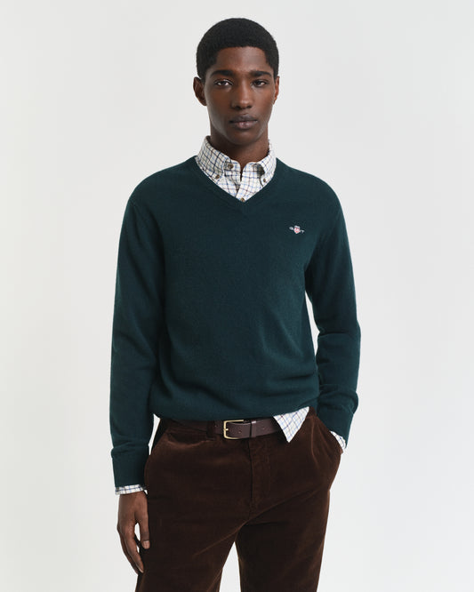 Dark green lambswool V-neck pullover Gant - 87212/374