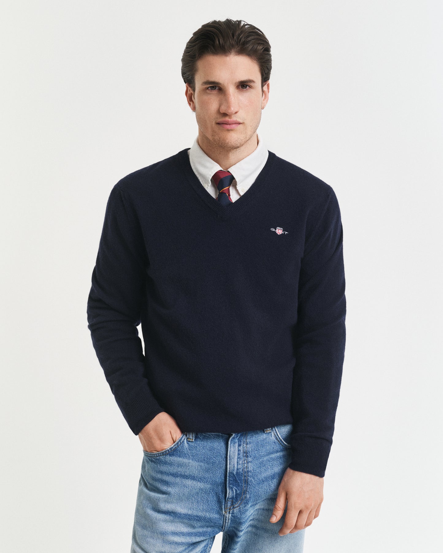 Navy lambswool V-neck pullover Gant - 87212/410