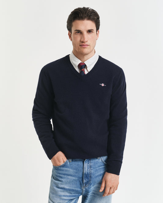 Navy lambswool V-neck pullover Gant - 87212/410
