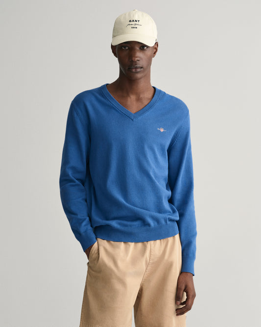 Blue cotton V-neck pullover Gant - 8030652/407