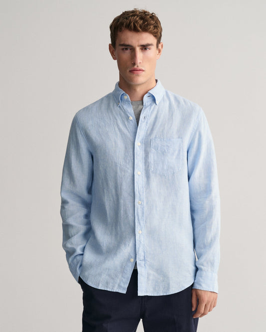 Lichtblauw linnen regular fit hemd Gant - 3240102/468