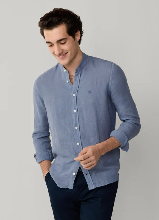 Blauw linnen tailored fit overhemd Hackett - HM3010632/583