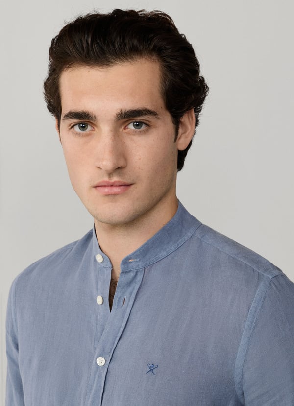 Blue linnen tailored fit shirt Hackett - HM3010632/583