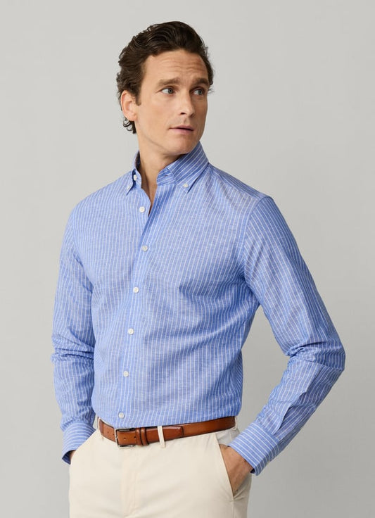 Blauw gestreept katoenen linnen tailored fit overhemd Hackett - HM3010644/534