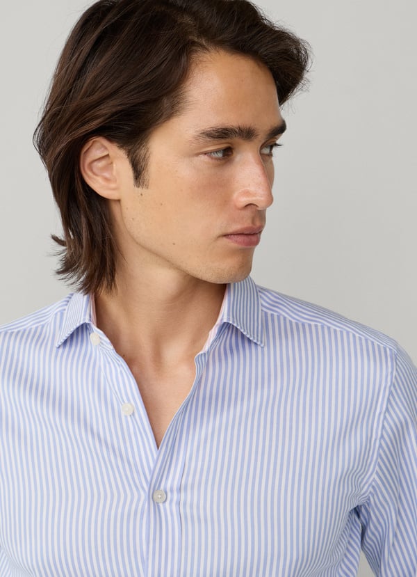 Light blue striped cotton tailored fit shirt Hackett - HM3010648/502