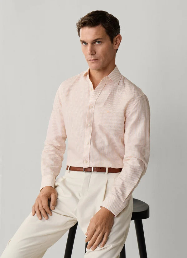 Coral striped cotton linnen tailored fit shirt Hackett - HM3010691/118