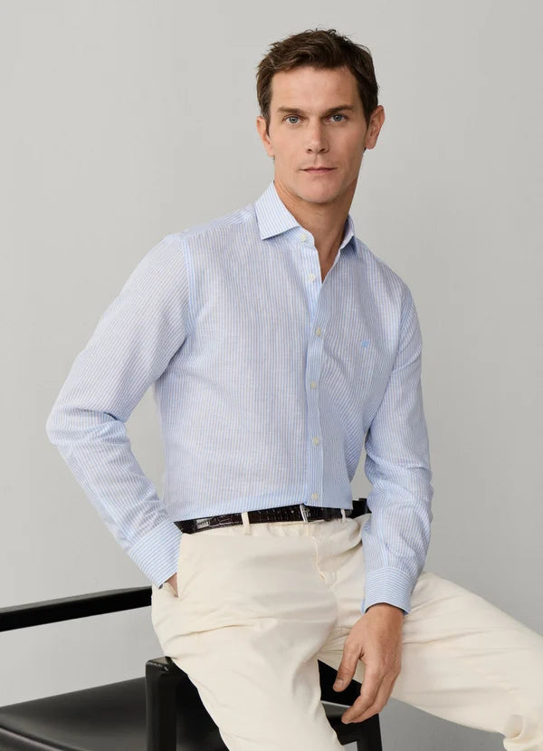 Coral striped cotton linnen tailored fit shirt Hackett - HM3010691/118